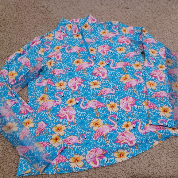IBKUL Flamingo Print Quarter-Zip Pullover Womens Size M - Picture 2 of 9